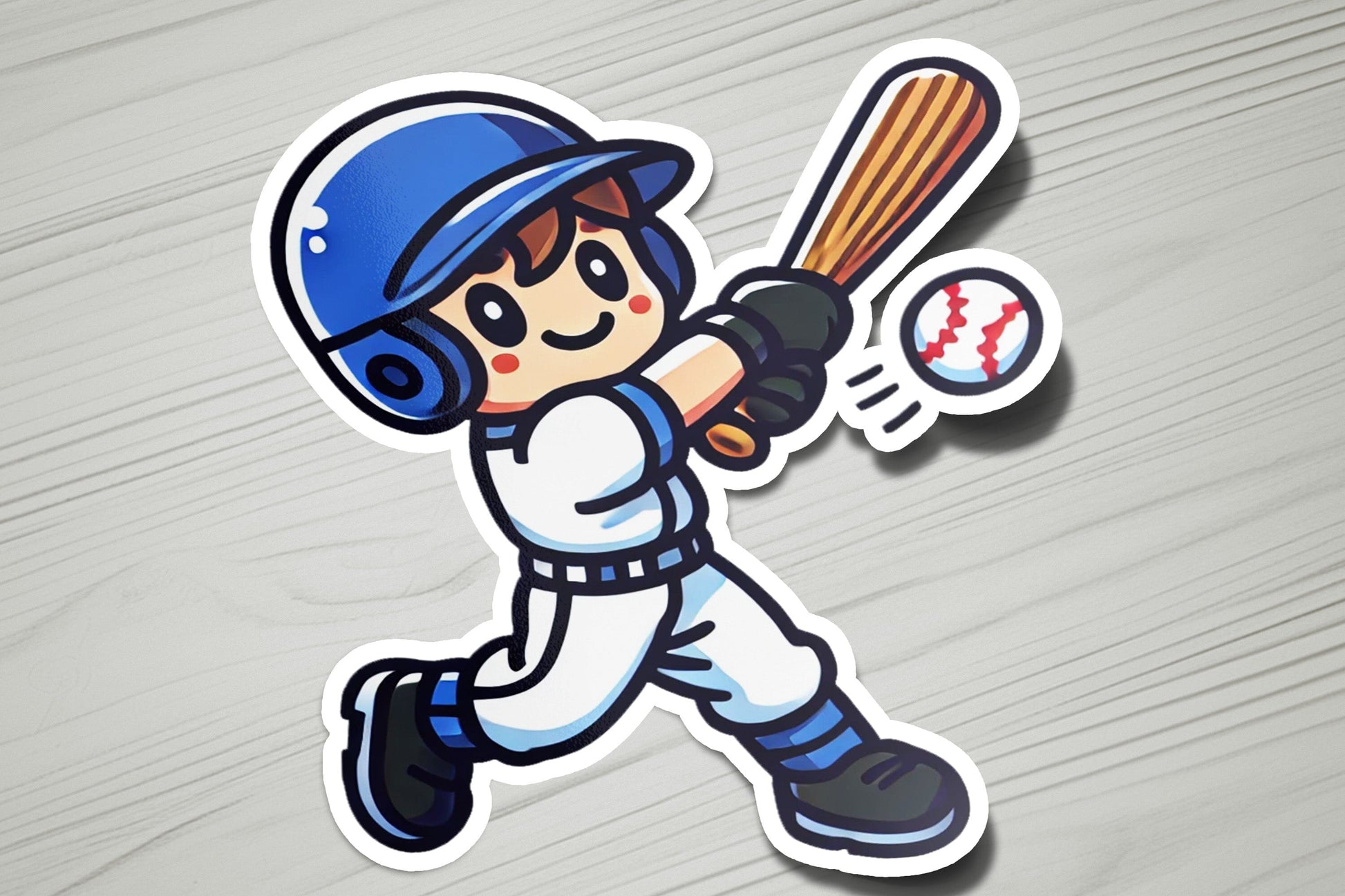 a sticker of a baseball player swinging a bat