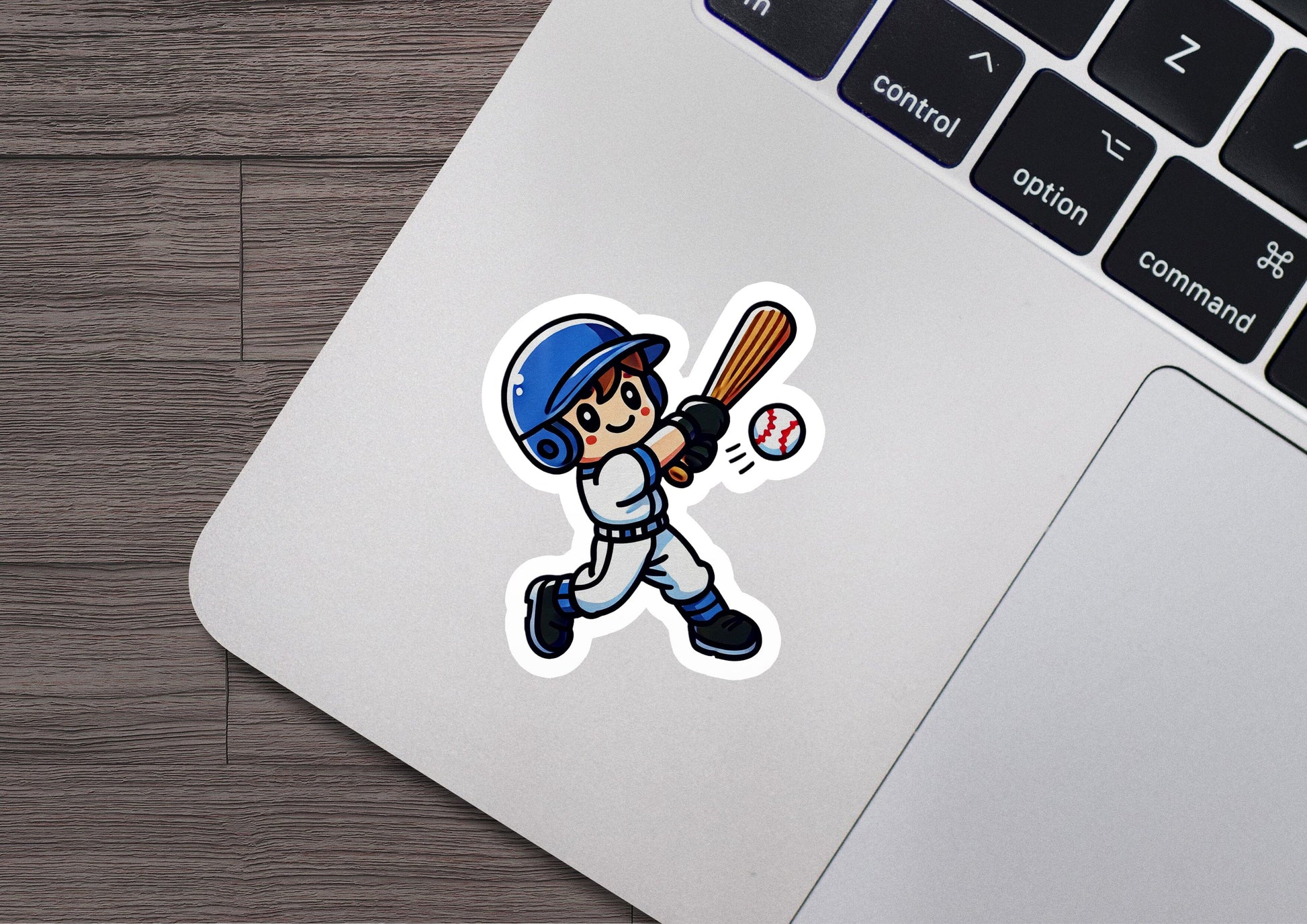 a sticker of a baseball player hitting a ball