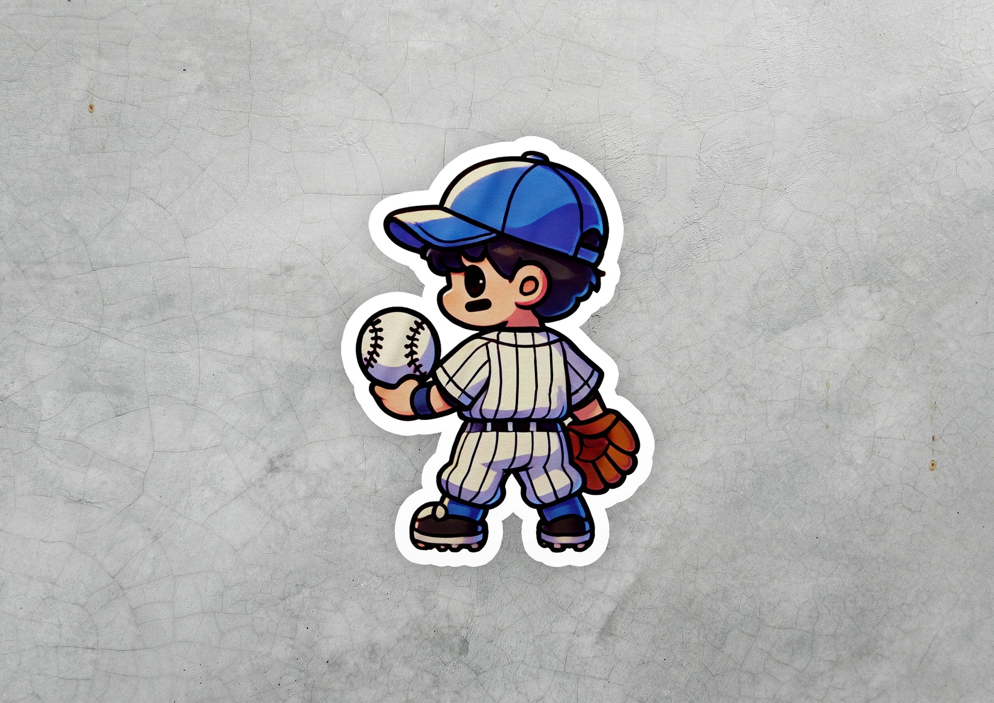 a sticker of a baseball player holding a ball