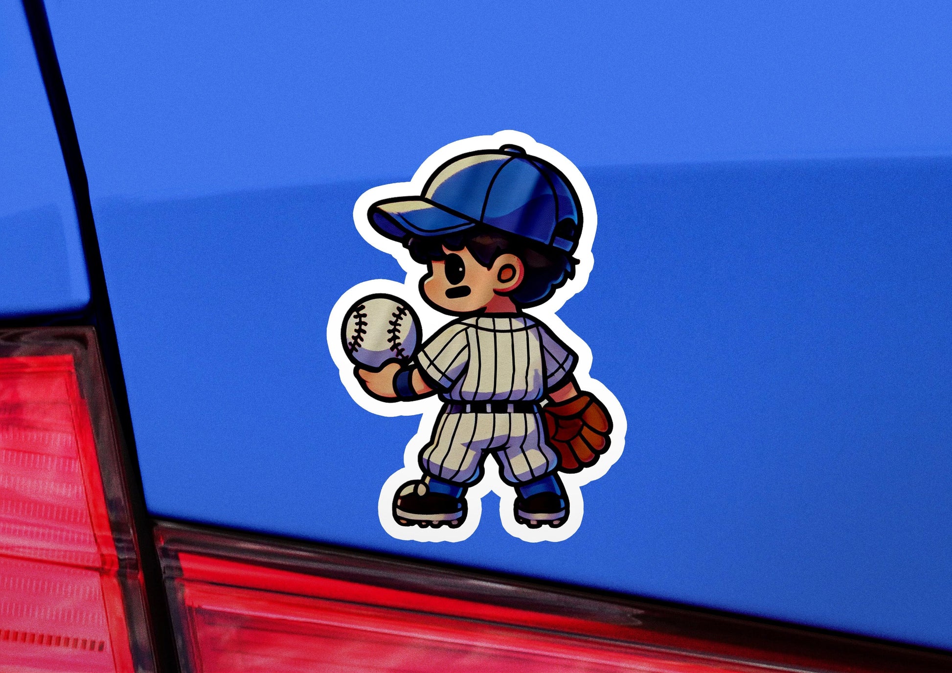a sticker of a baseball player holding a ball