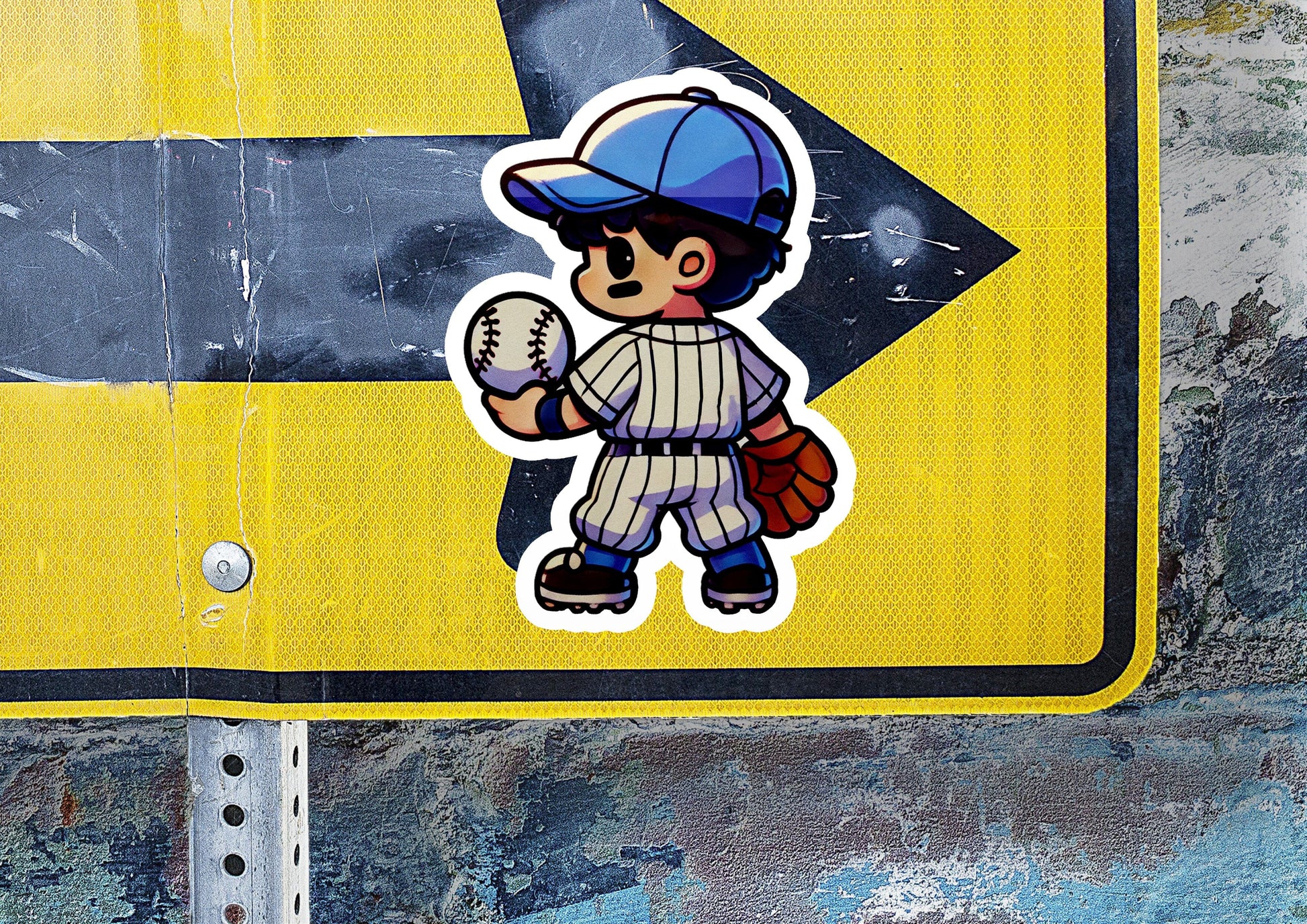 a sticker of a baseball player holding a ball