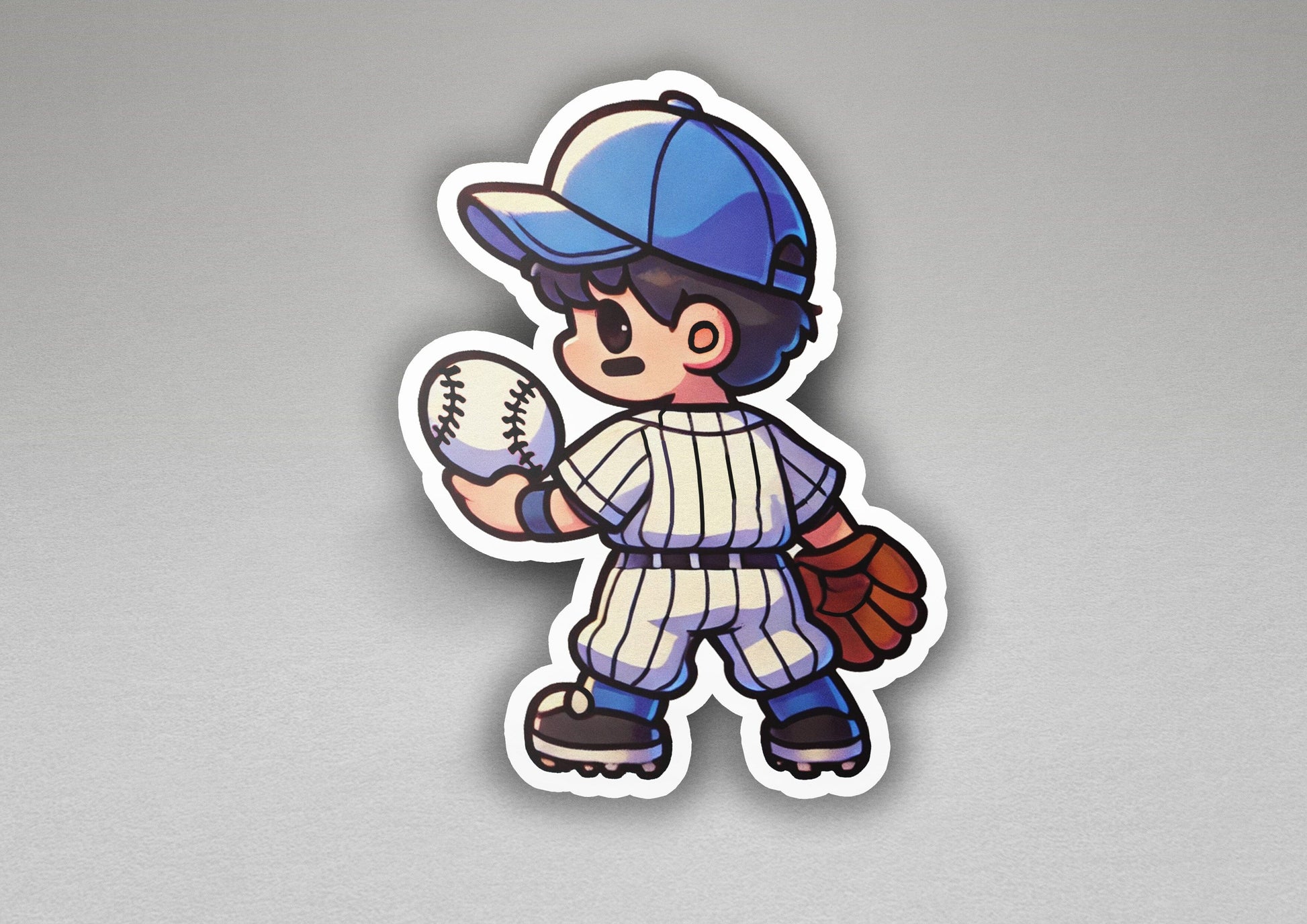 a sticker of a baseball player holding a ball