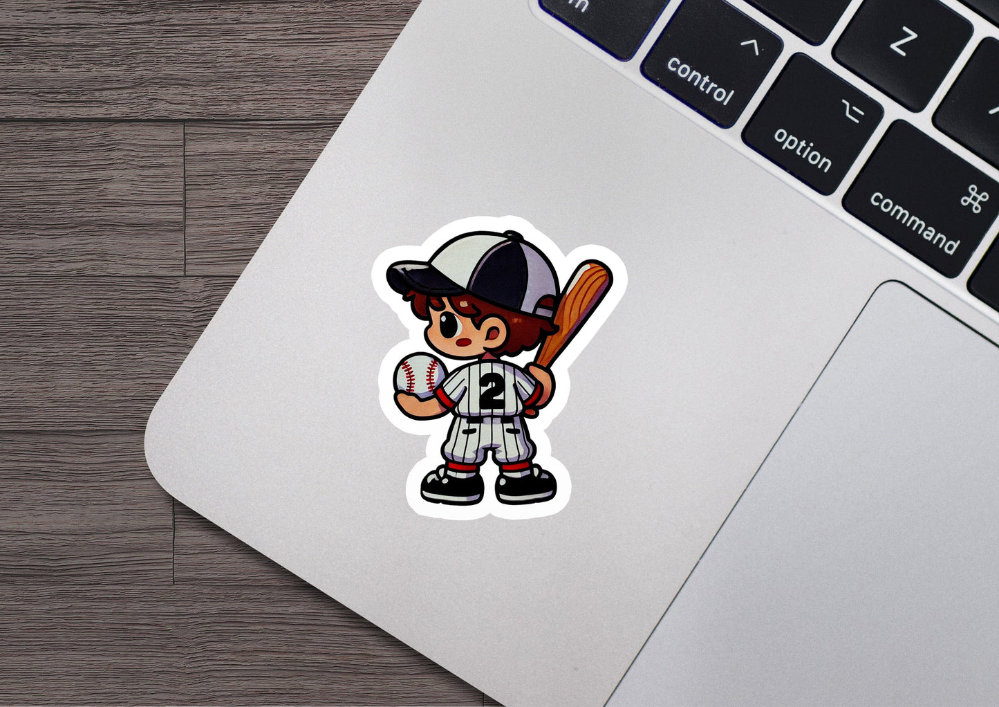 a sticker of a baseball player holding a bat