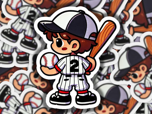 a sticker of a baseball player holding a bat