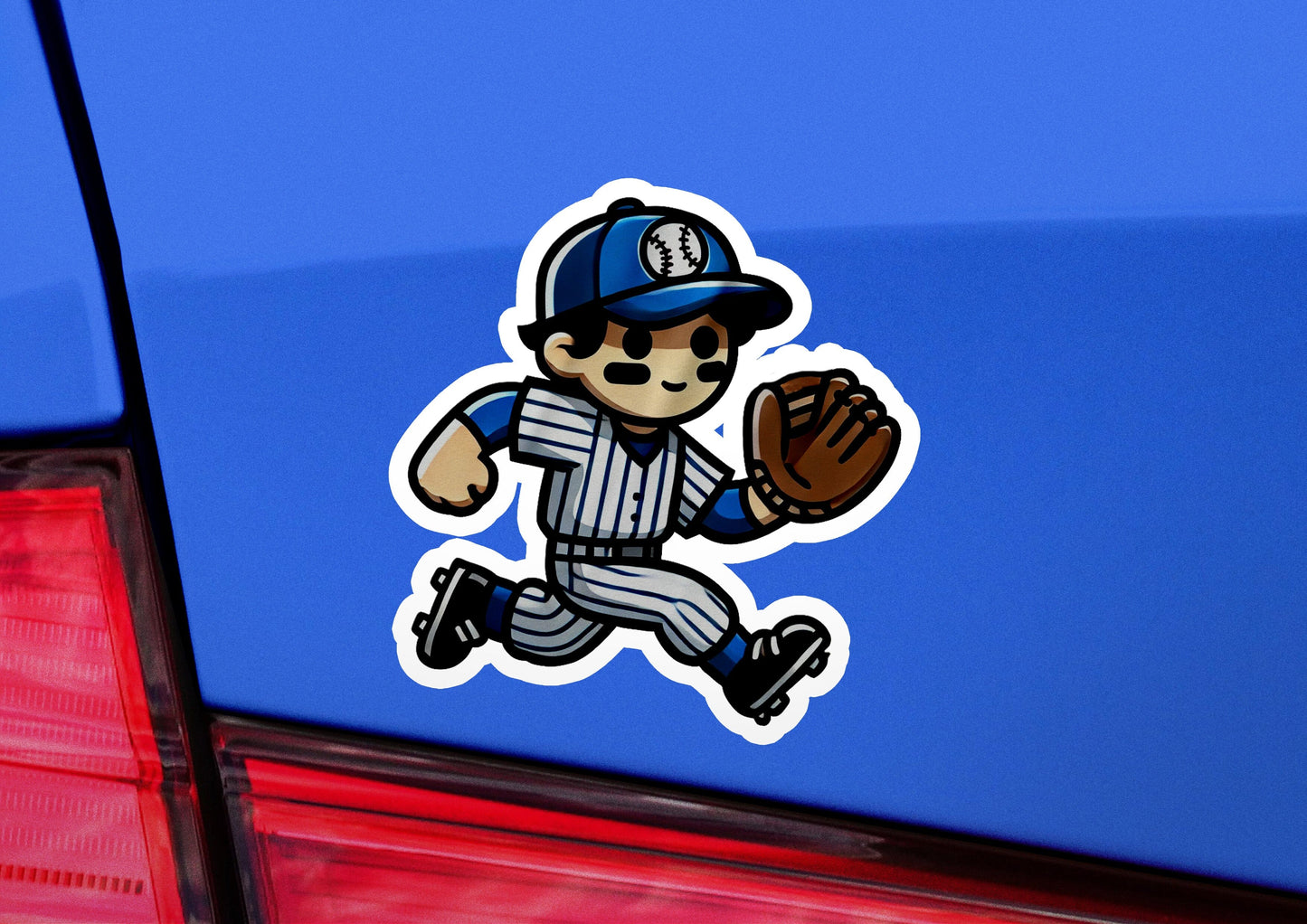 a baseball player sticker on the back of a car