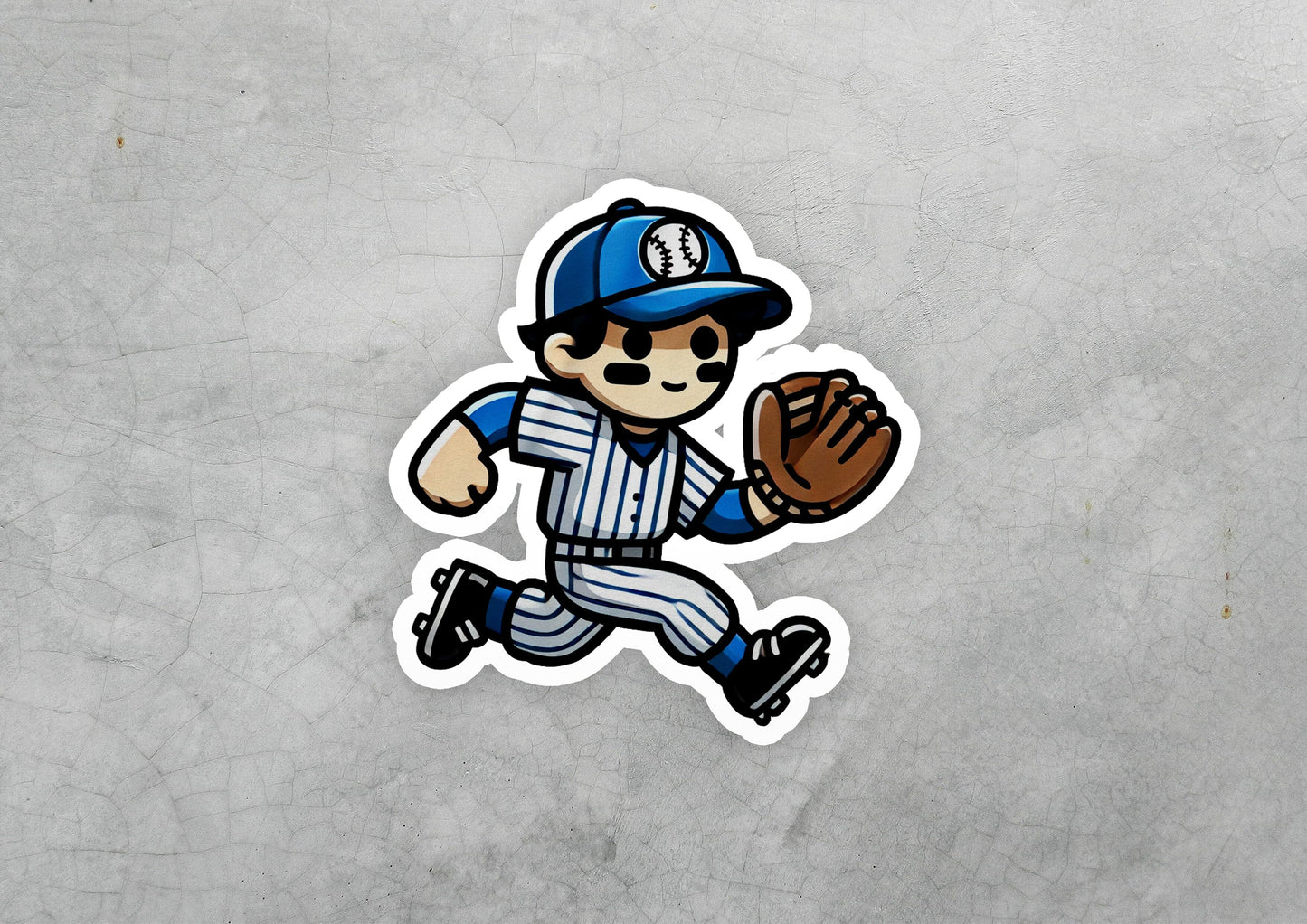 a sticker of a baseball player running with a ball