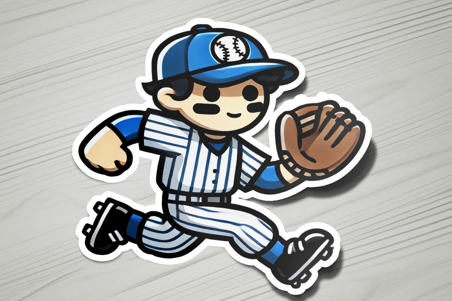 a sticker of a baseball player running with a ball