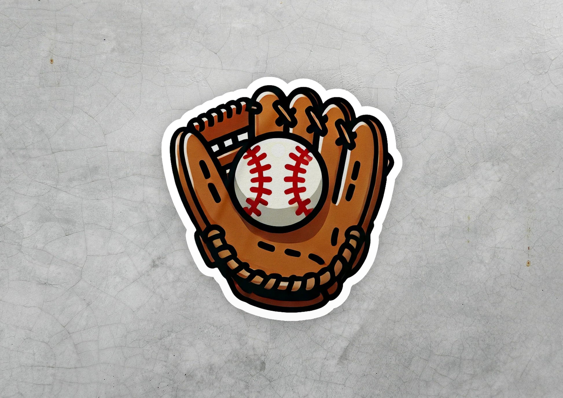 a sticker of a baseball glove with a baseball in it