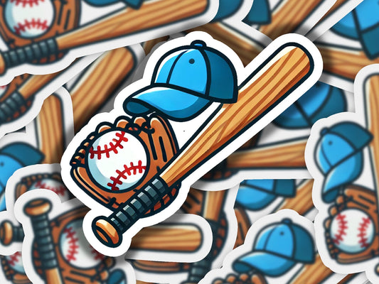 a sticker of a baseball bat and a baseball