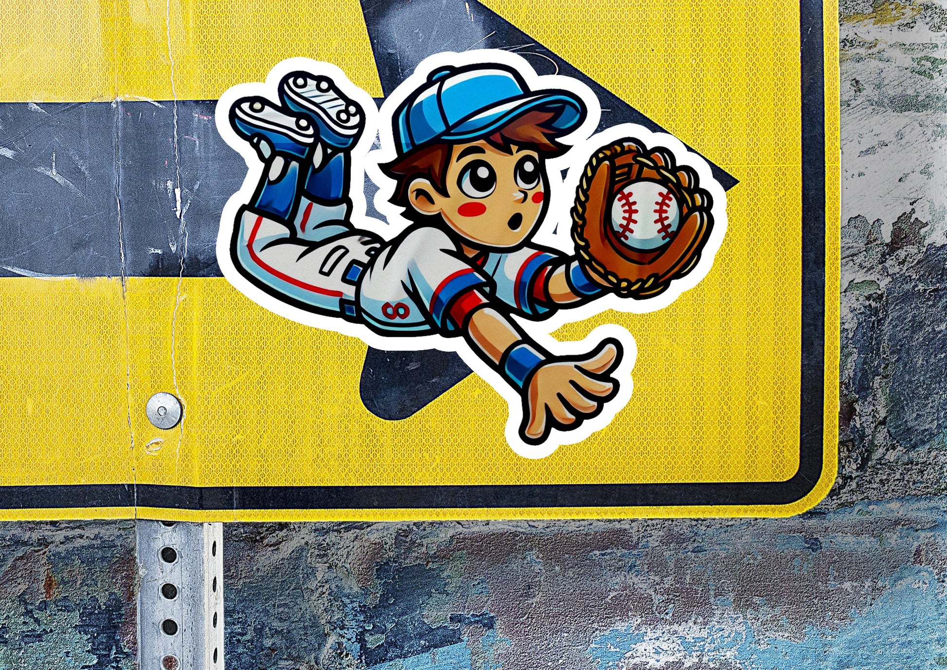 a sticker of a baseball player catching a ball