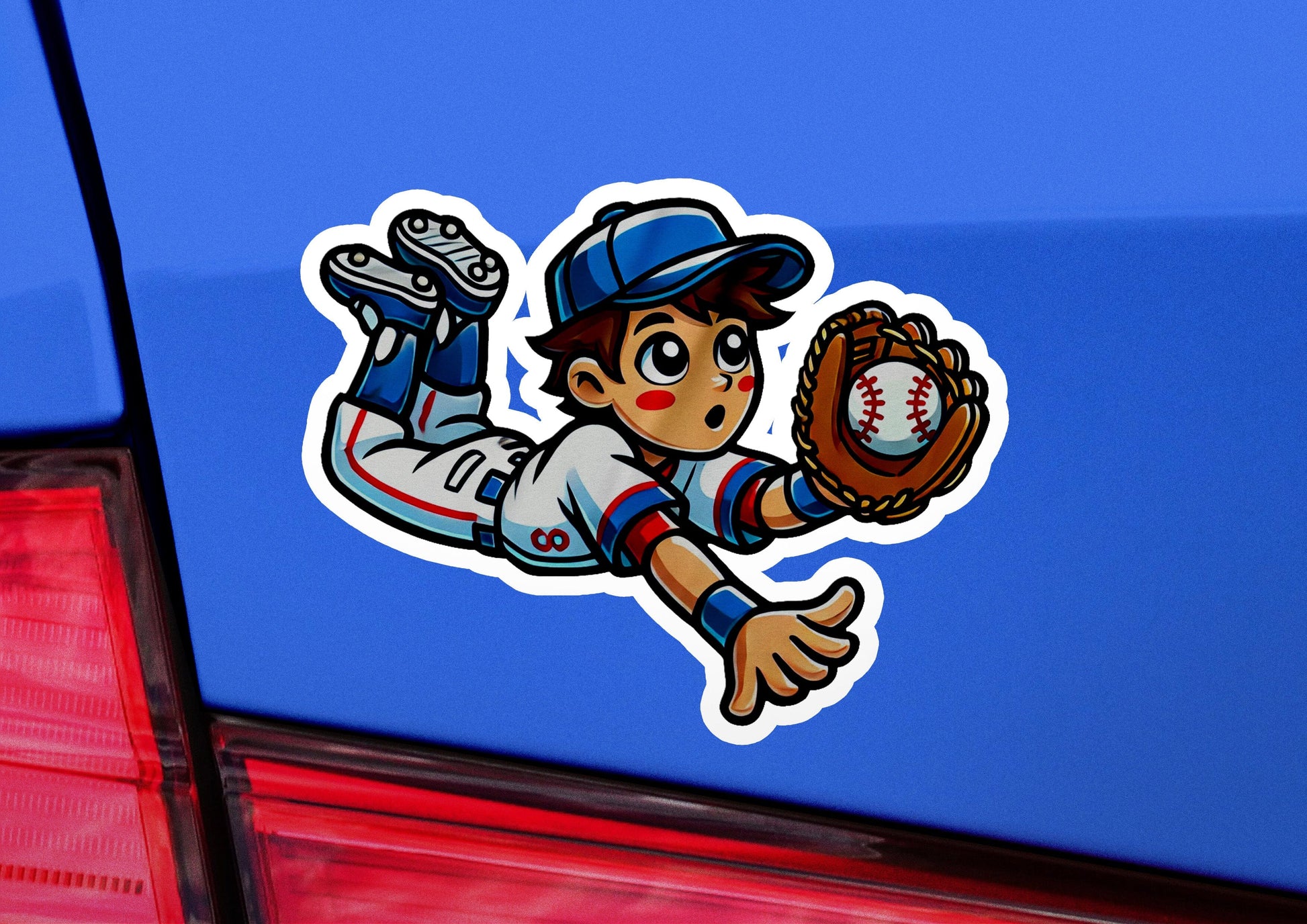 a sticker of a baseball player catching a ball
