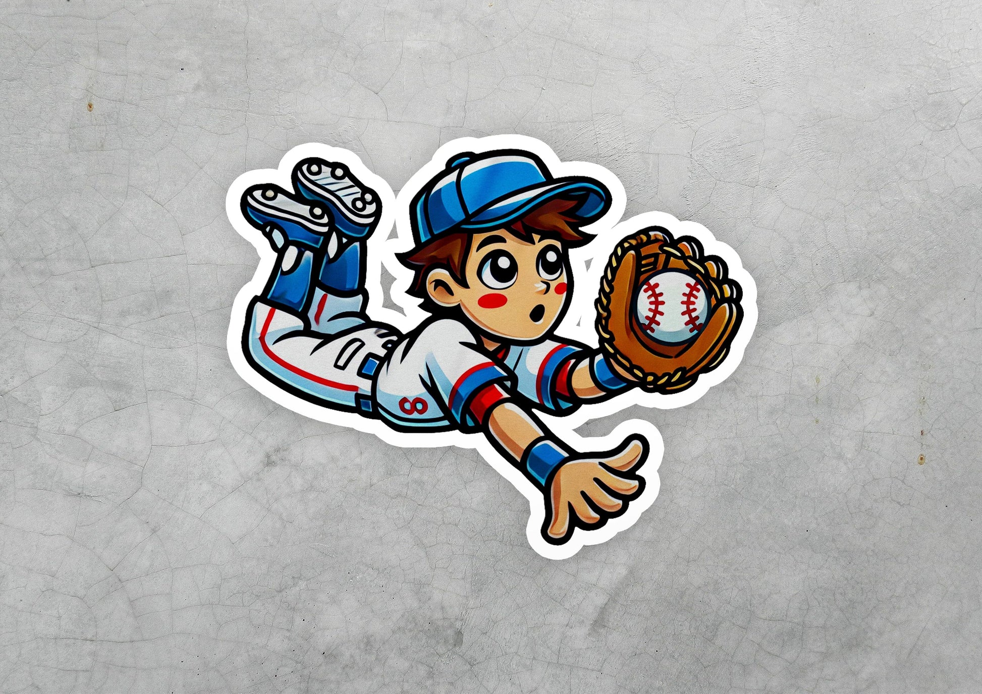 a sticker of a baseball player catching a ball