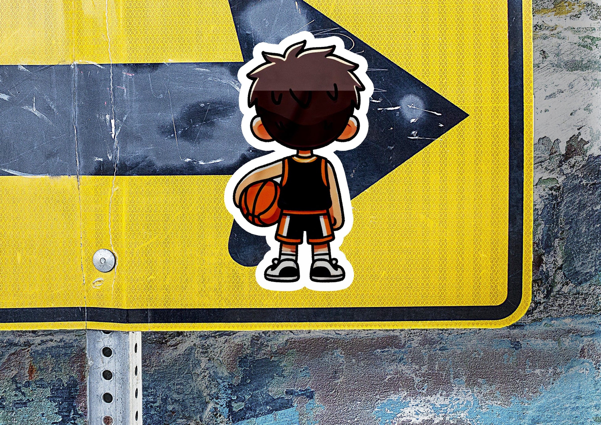 a sticker of a boy holding a basketball ball
