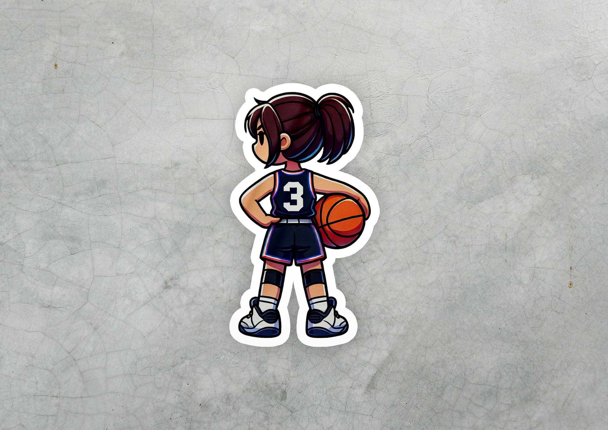 a sticker of a girl holding a basketball