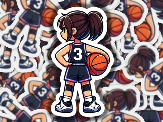 a bunch of stickers with a girl holding a basketball