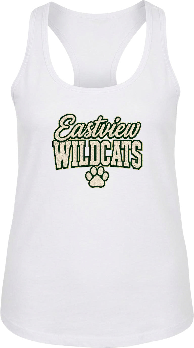 A white tank top with the text "Eastview Wildcats" printed on it.