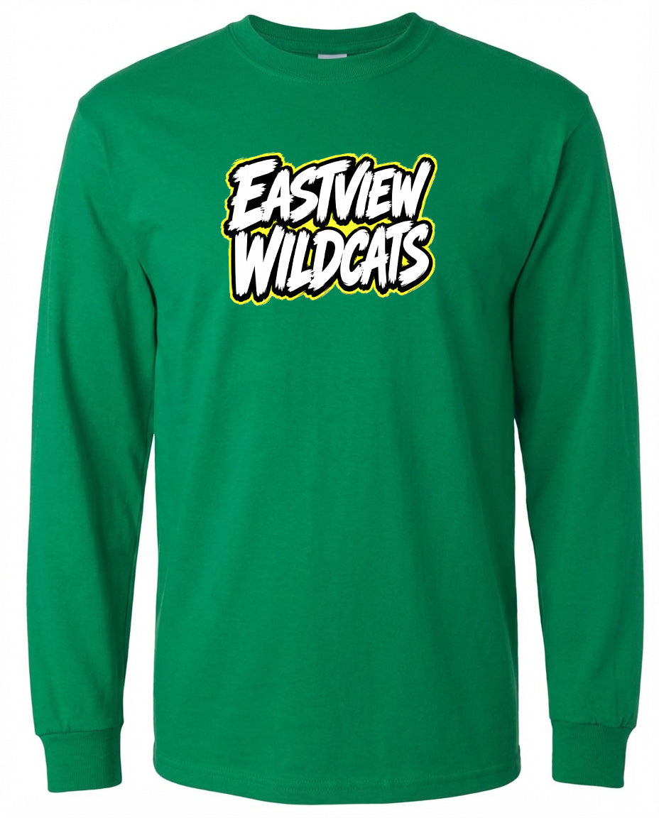 A bright green long-sleeved shirt with the text "Eastview Wildcats" printed on it.