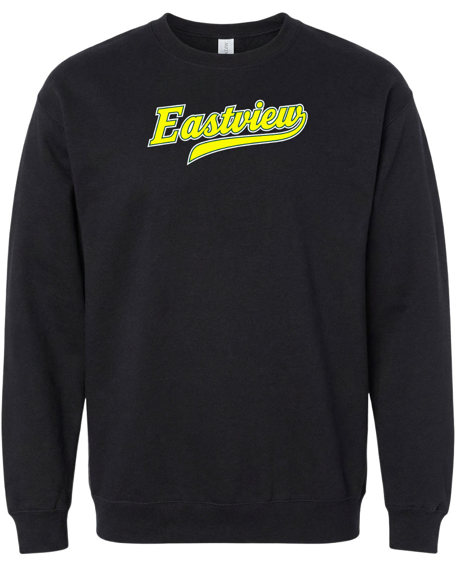 A black sweatshirt with the word "Eastview" printed in yellow on the front.
