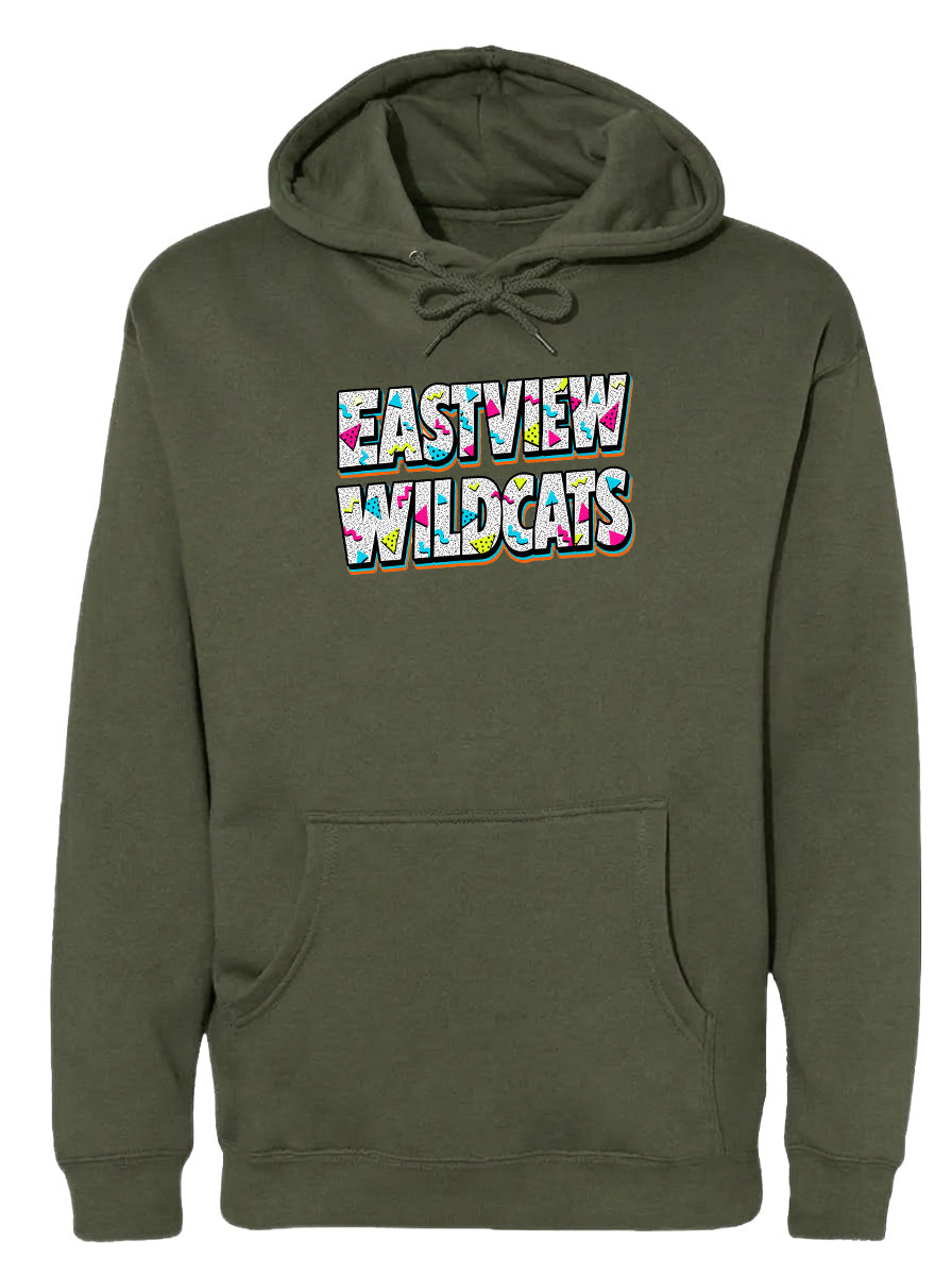 A green hoodie with the text "EASTVIEW WILDCATS" printed on it.