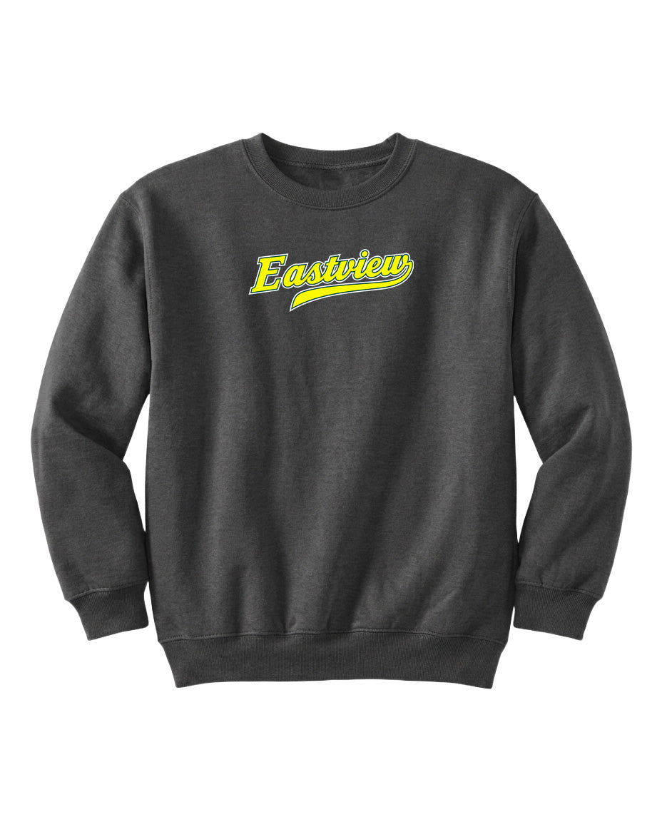 A gray sweatshirt with the word "Eastview" printed in yellow on the front.