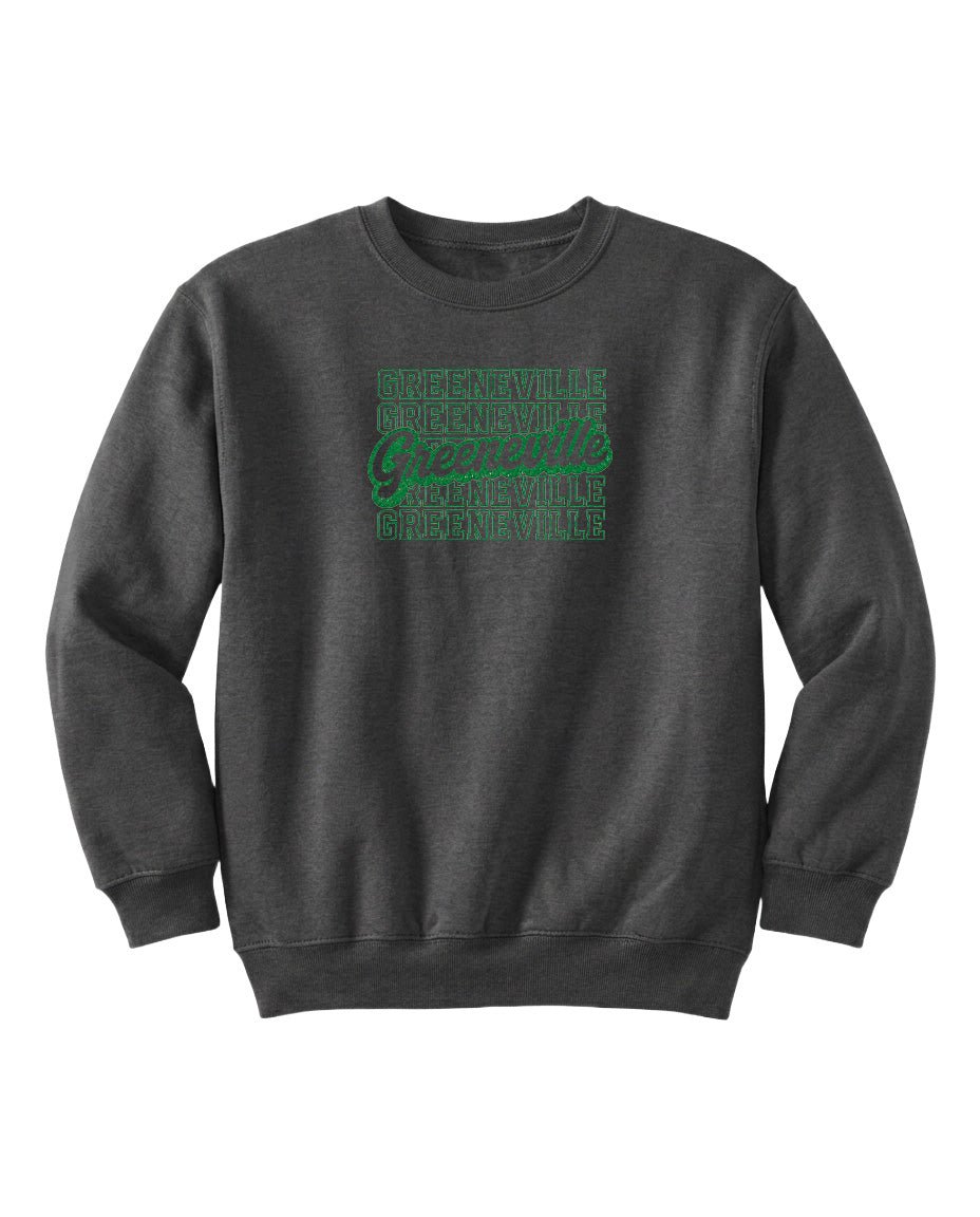 A gray sweatshirt with a green graphic design on the front.