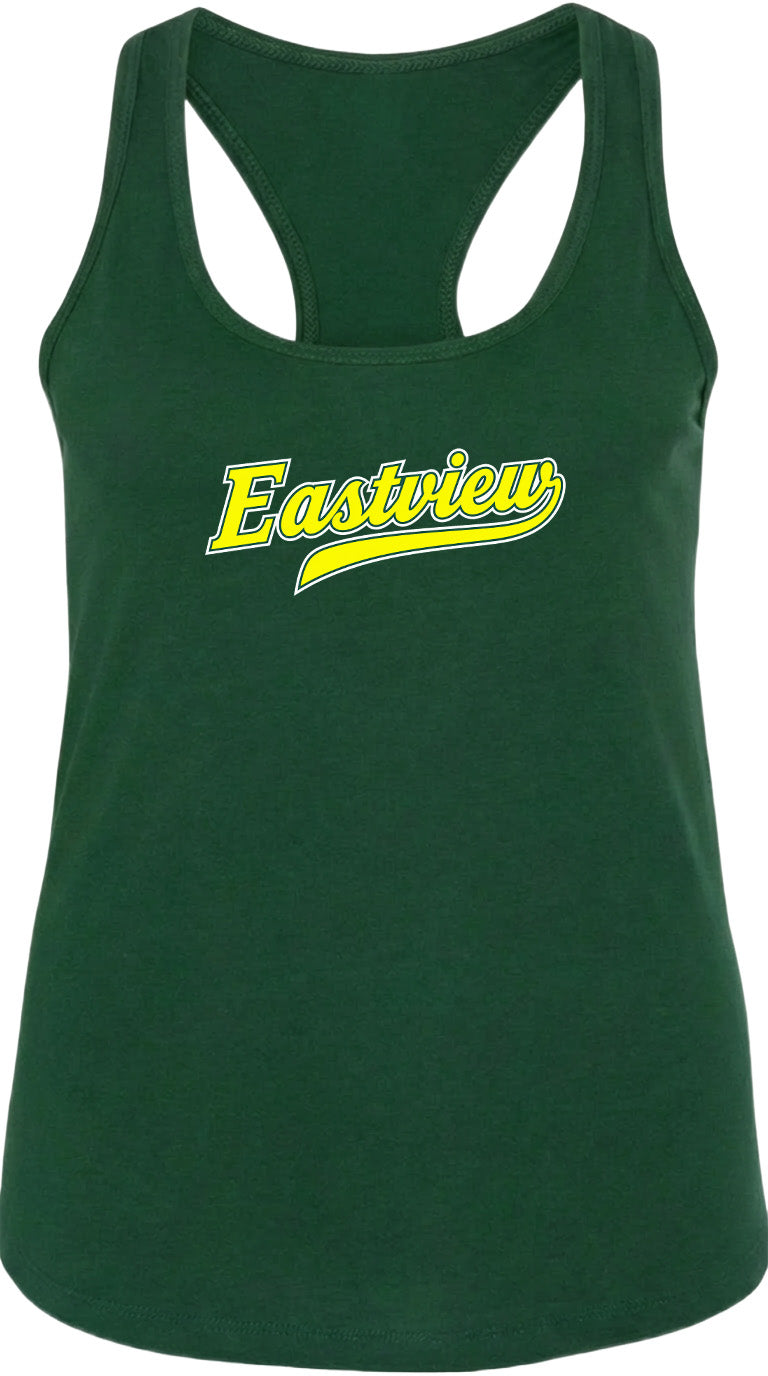 A green tank top with the word "Eastview" printed in yellow on it.