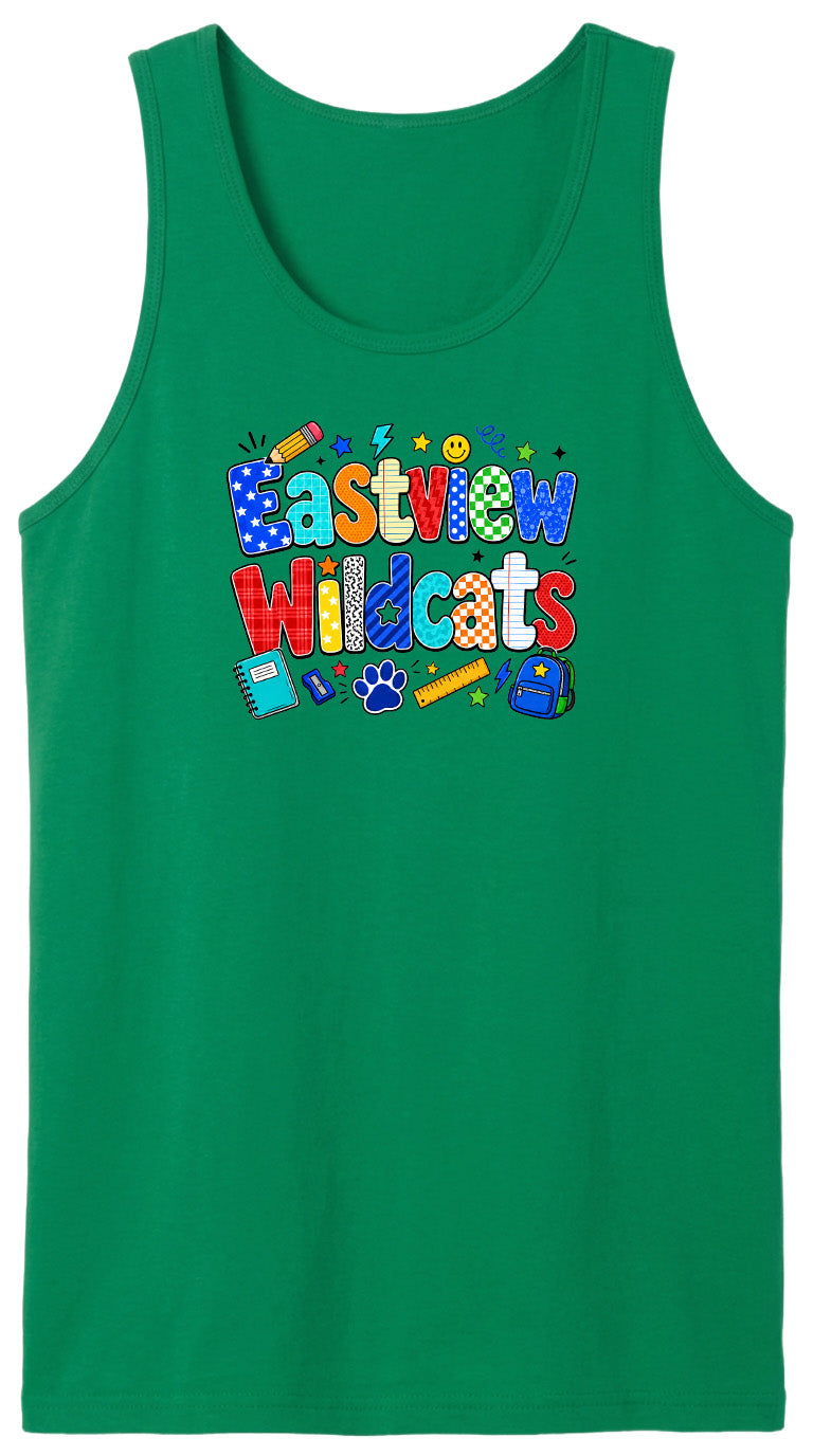 A green tank top with the text "Eastview Wildcats" printed on it.