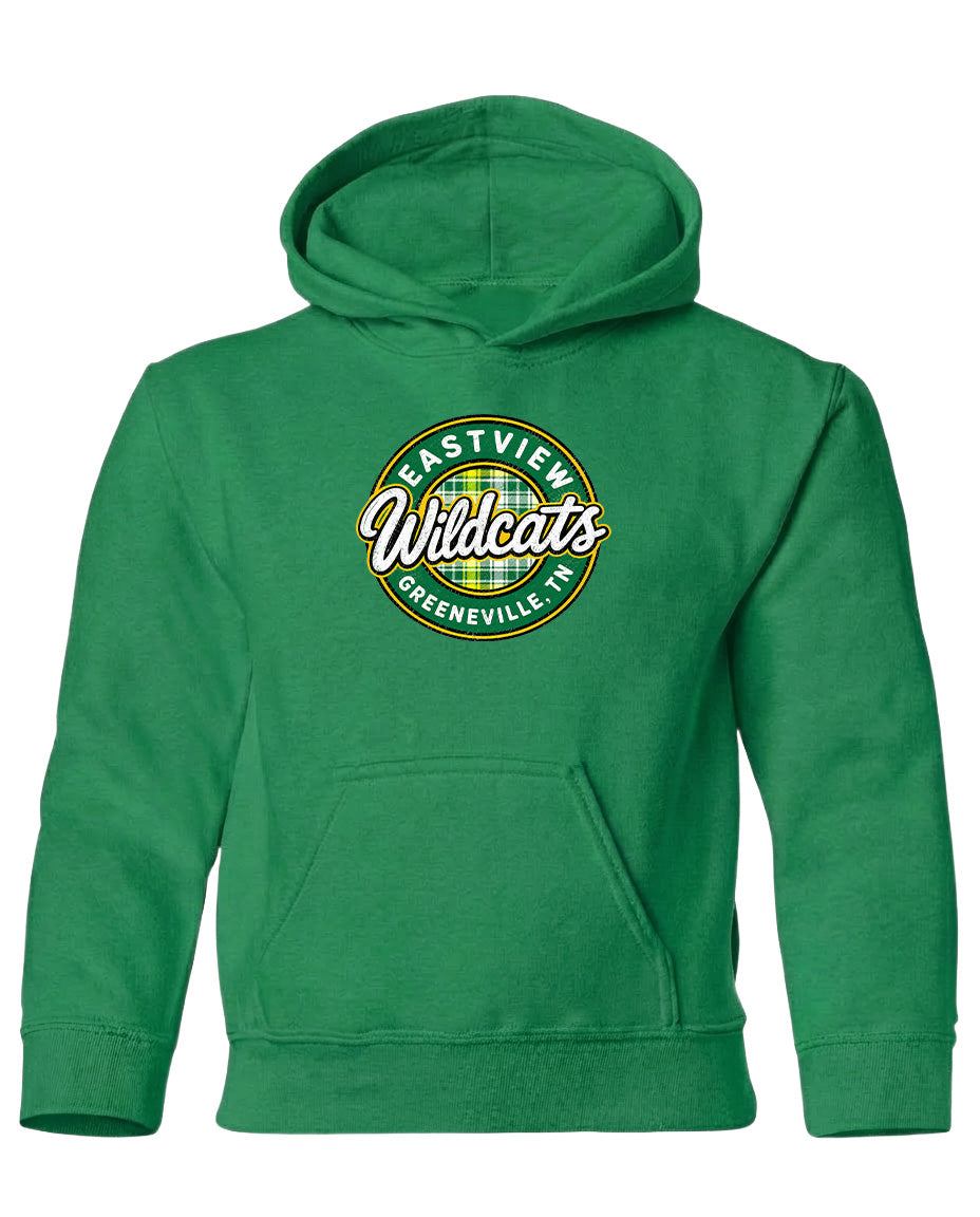 A bright green hoodie with a logo on the front.