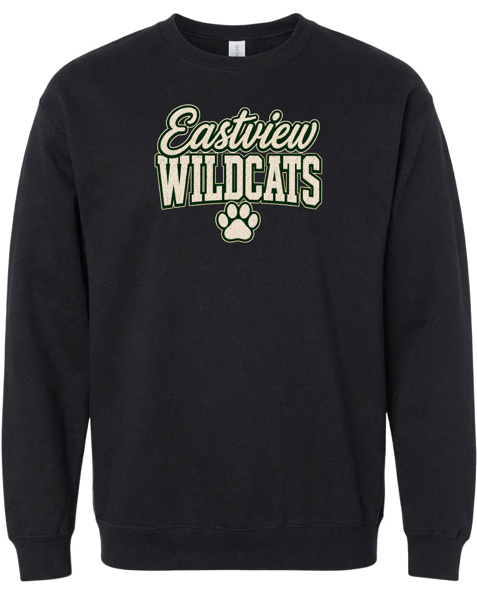 A black sweatshirt with the text "Eastview Wildcats" printed on it.