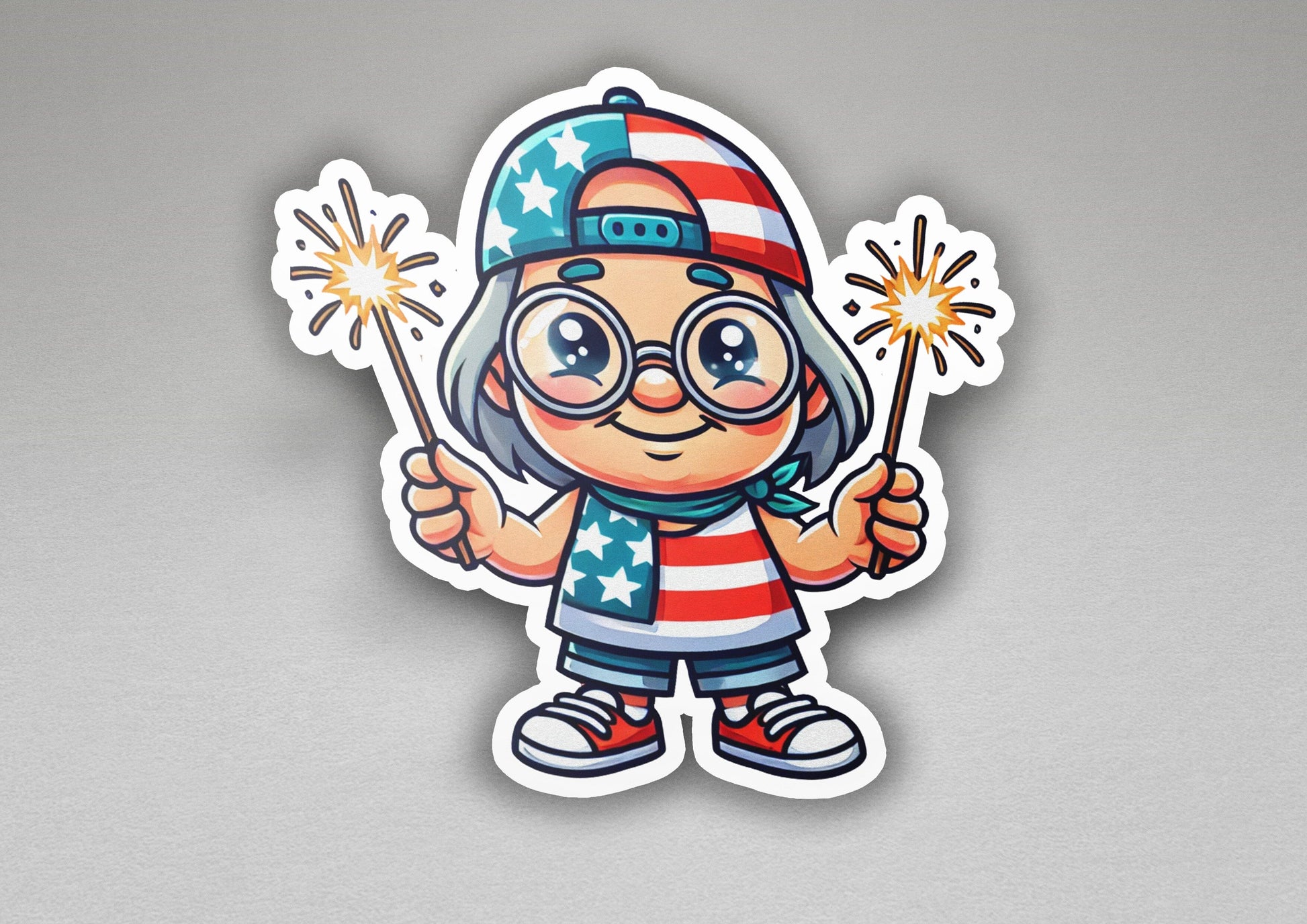 a sticker of a girl holding a sparkler