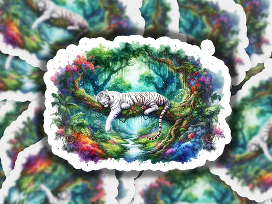 a picture of a white tiger in the middle of a forest