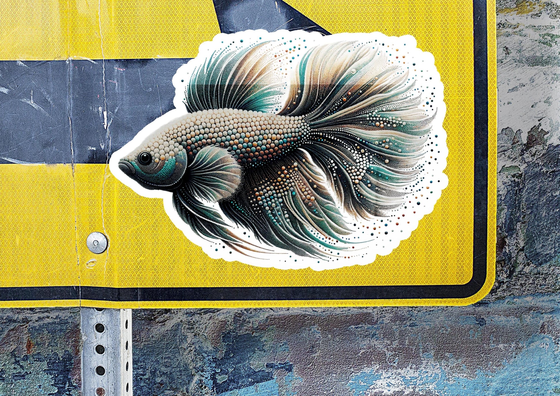 a close up of a street sign with a fish on it