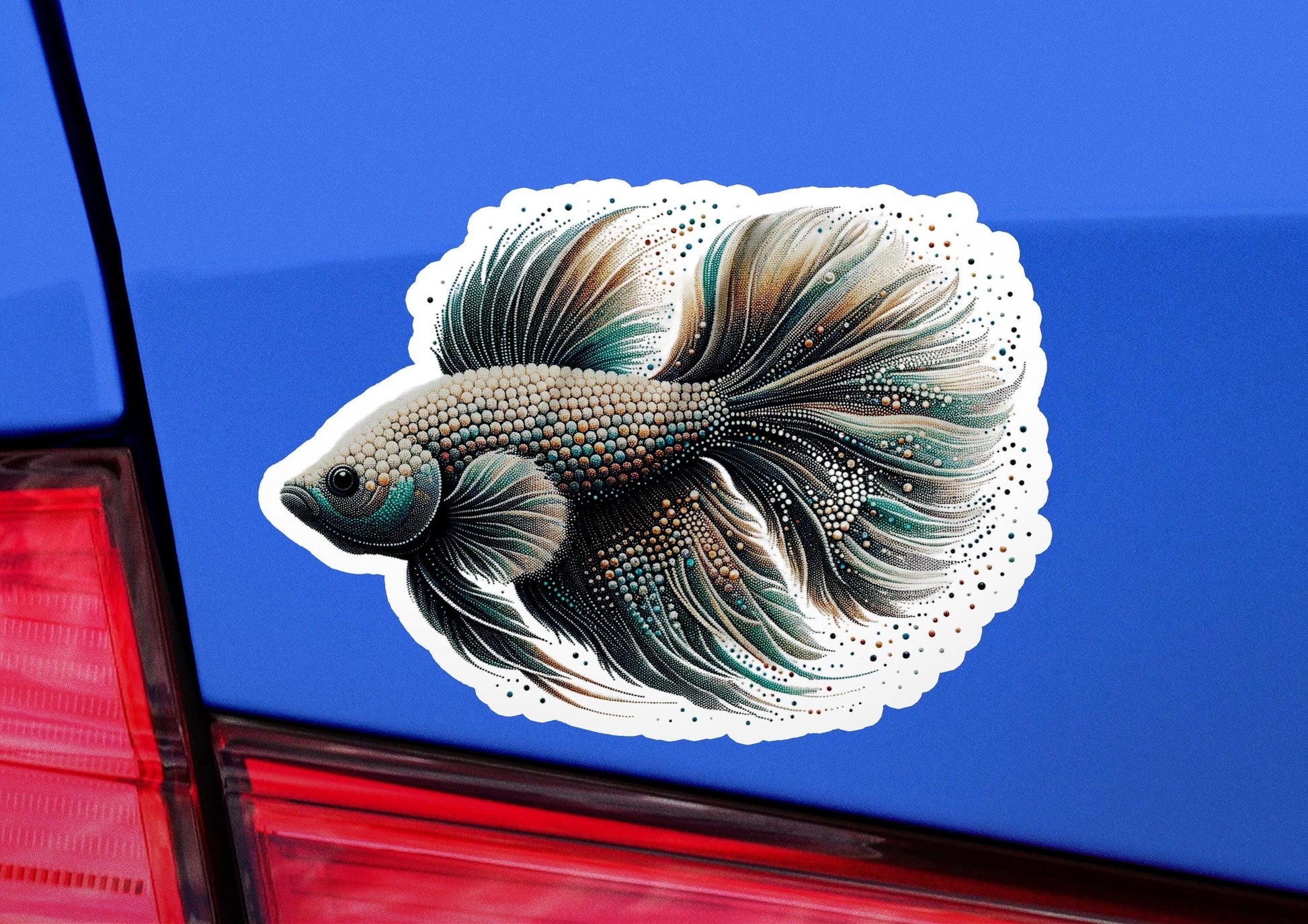 a fish sticker on the back of a car