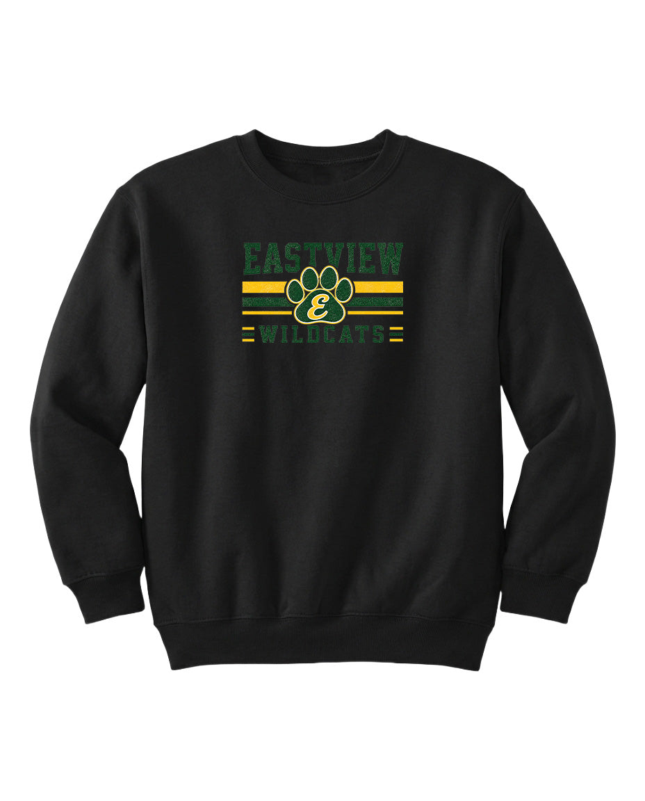 A black sweatshirt with a graphic design featuring a paw print and the text "EASTVIEW WILDCATS" printed on it.