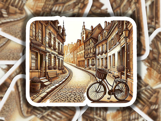 a drawing of a bicycle parked on the side of a road