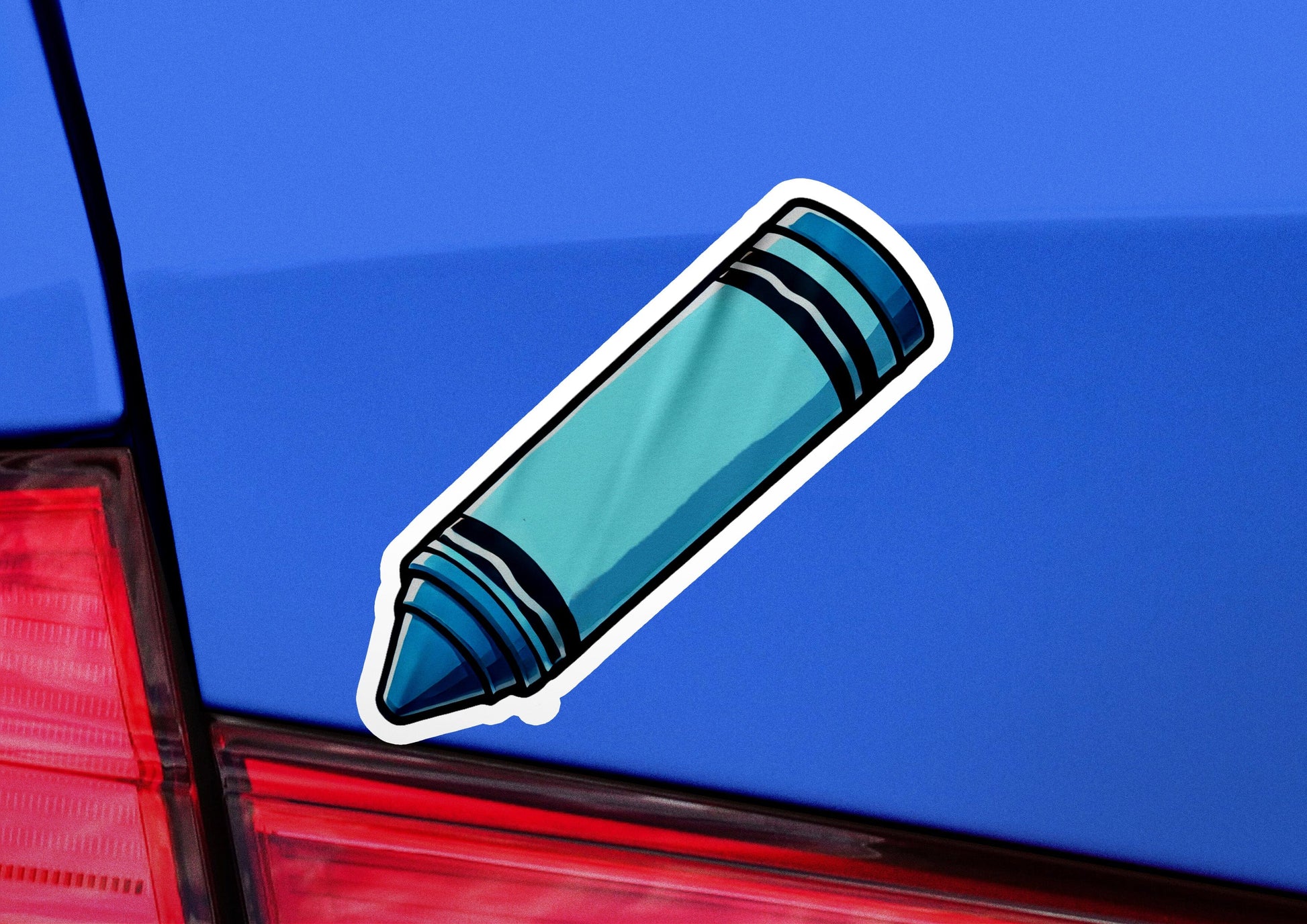 a car with a sticker of a crayon crayon on it
