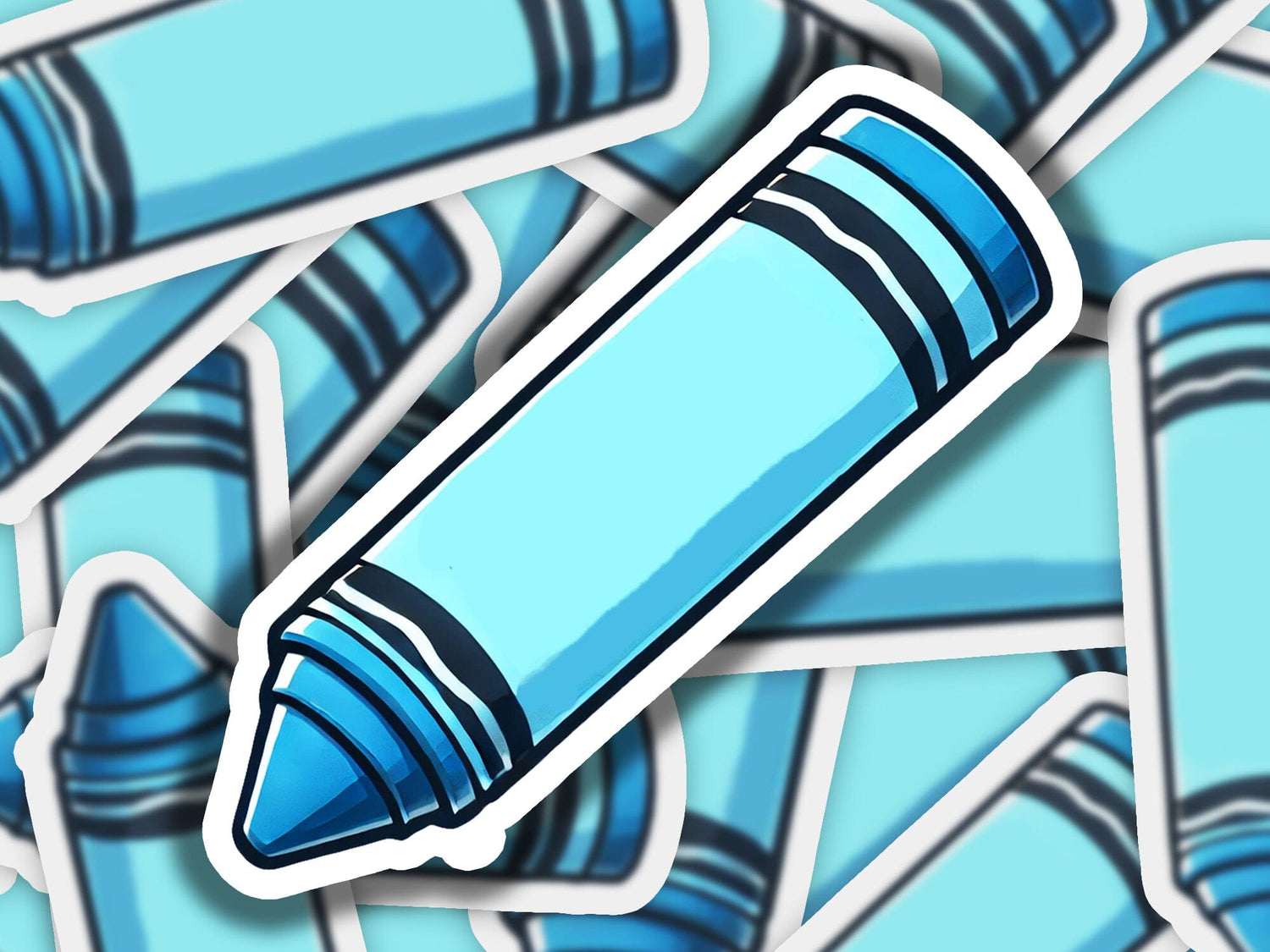 a close up of a blue crayon sticker