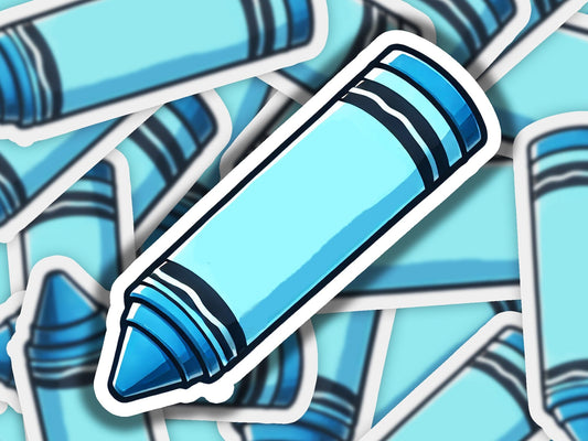 a close up of a blue crayon sticker