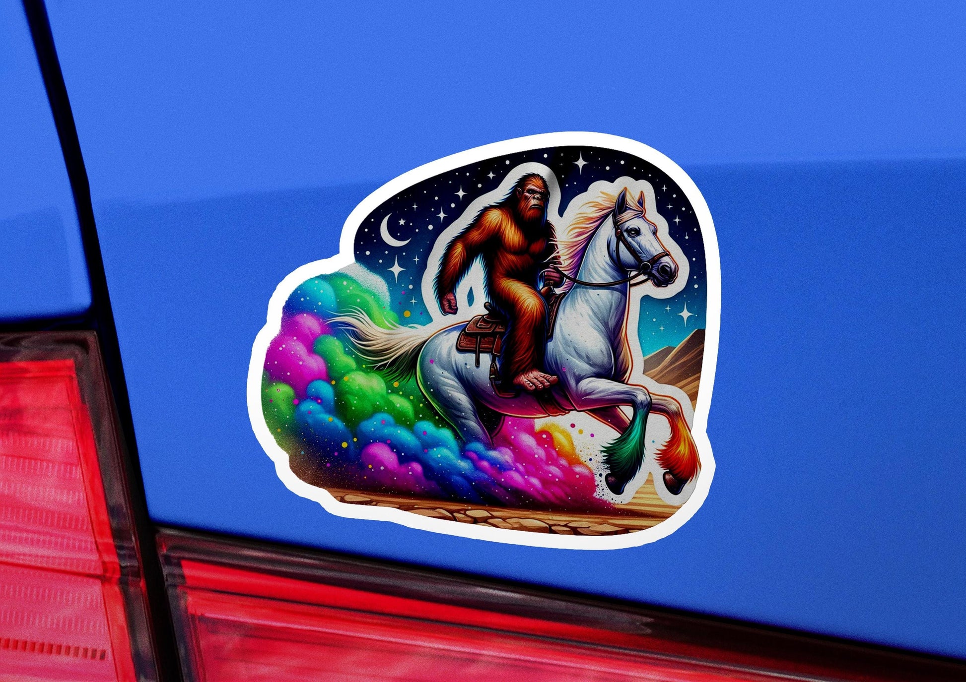 a sticker of a man riding a horse