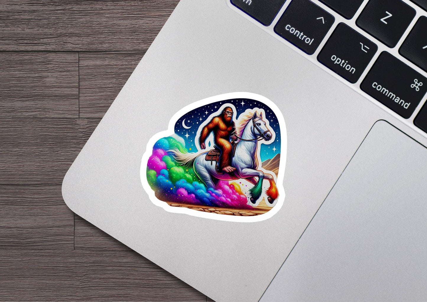 a sticker of a man riding a white horse