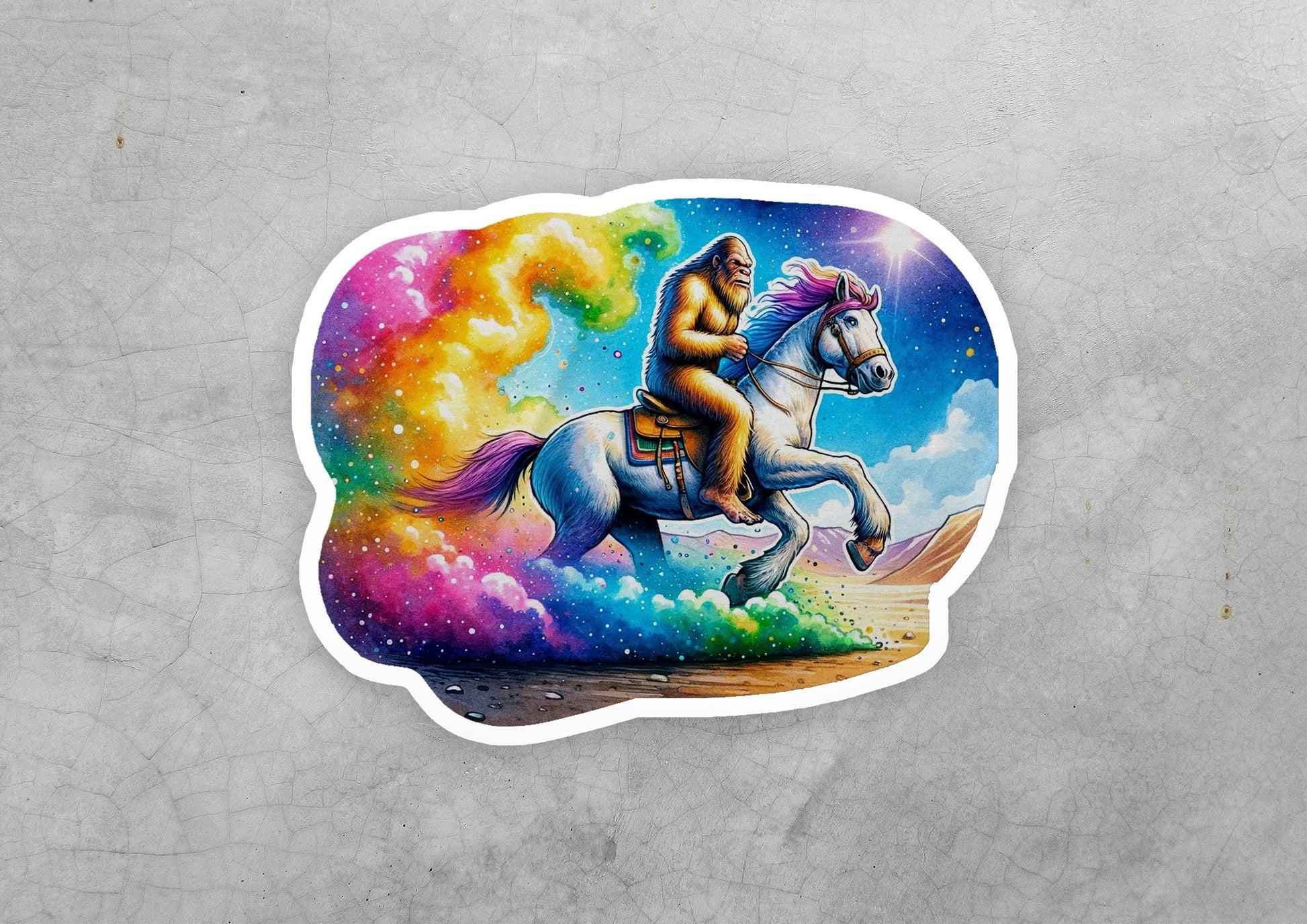 a sticker of a man riding a horse