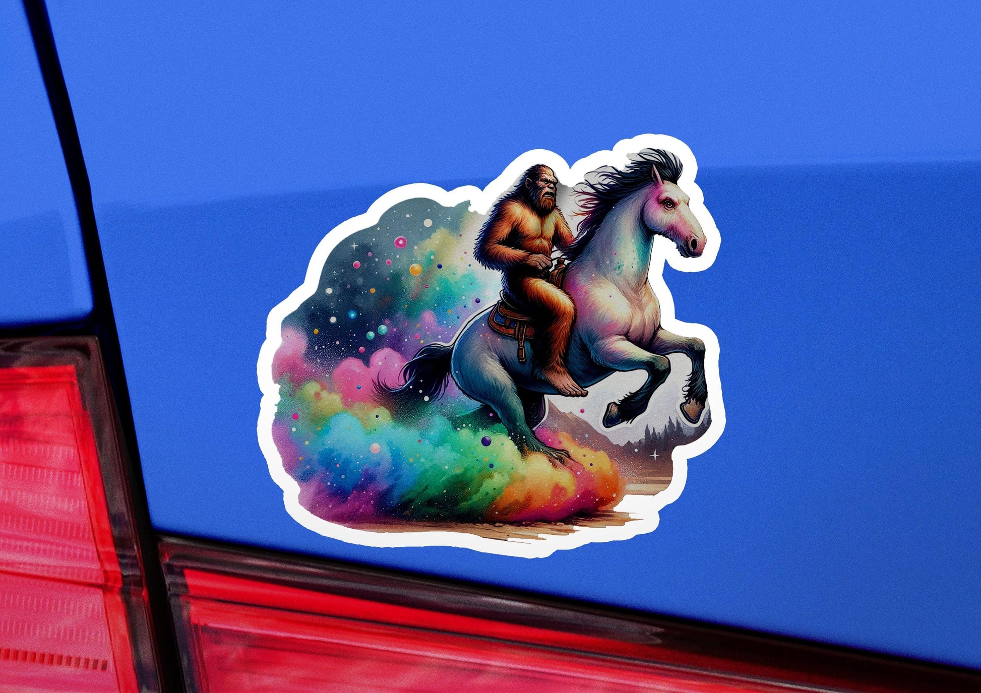 a sticker of a man riding a horse