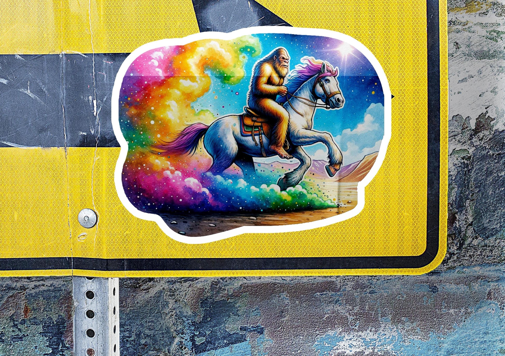 a sticker of a man riding a horse