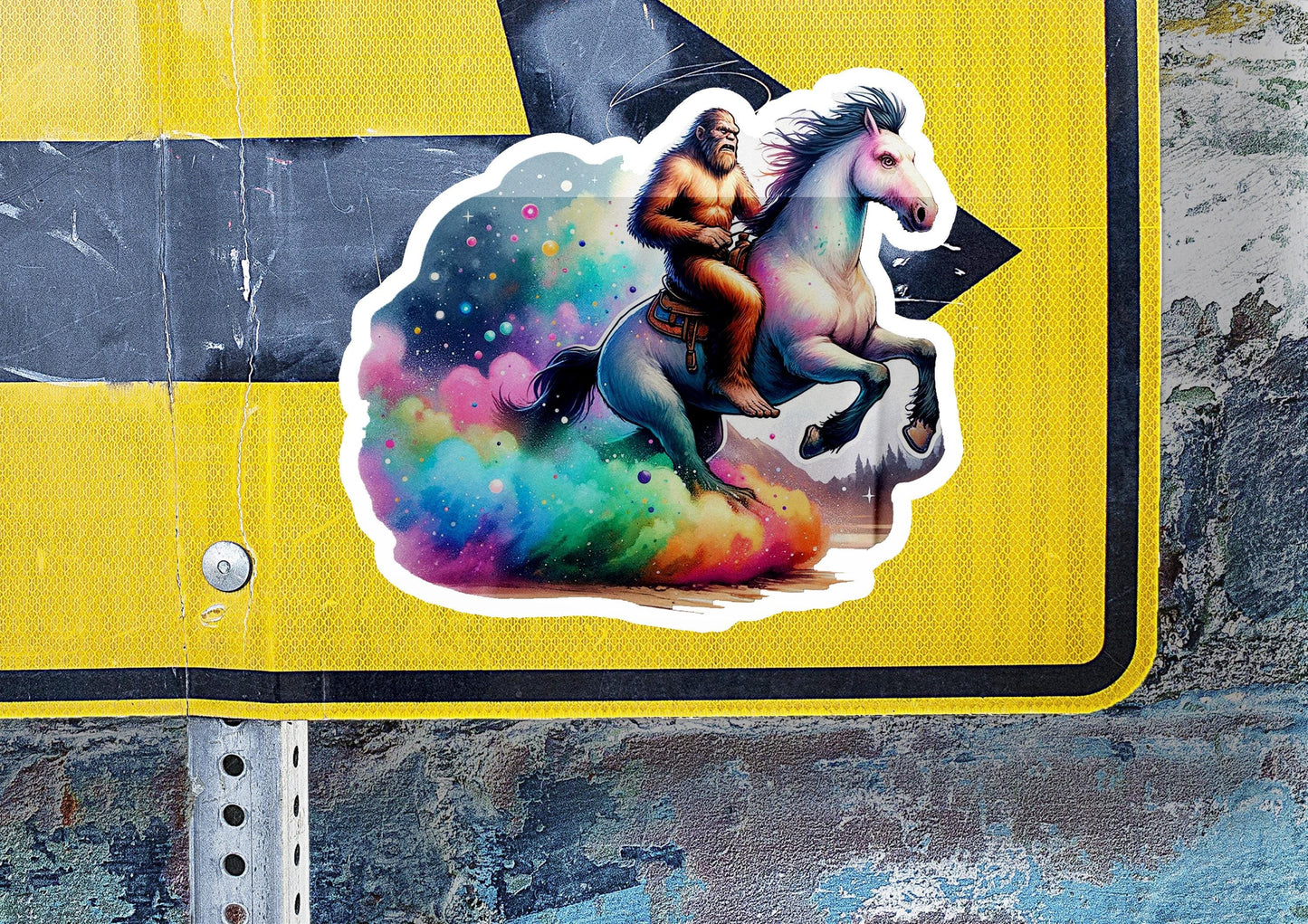 a sticker of a man riding a horse