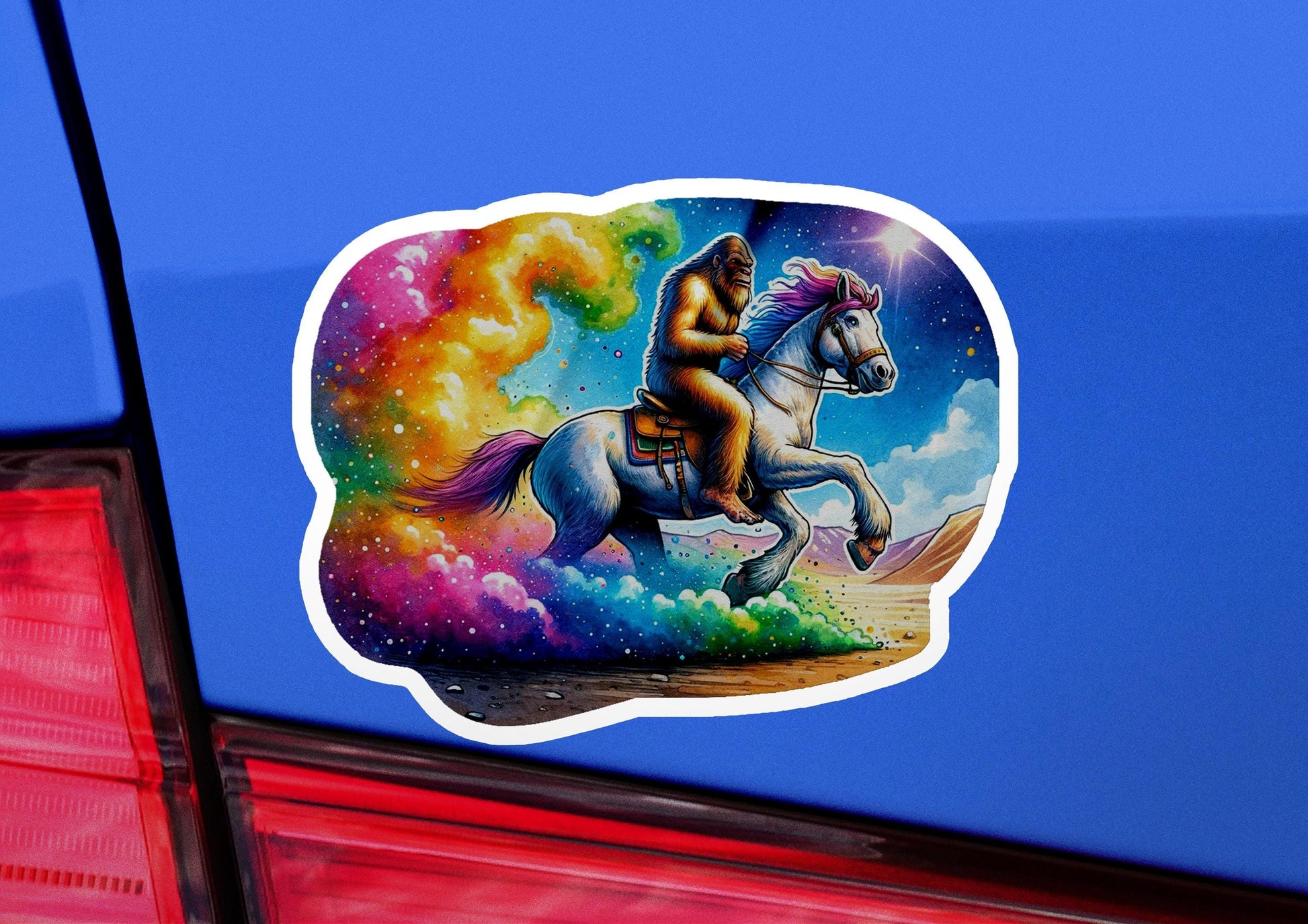 a sticker of a man riding a horse
