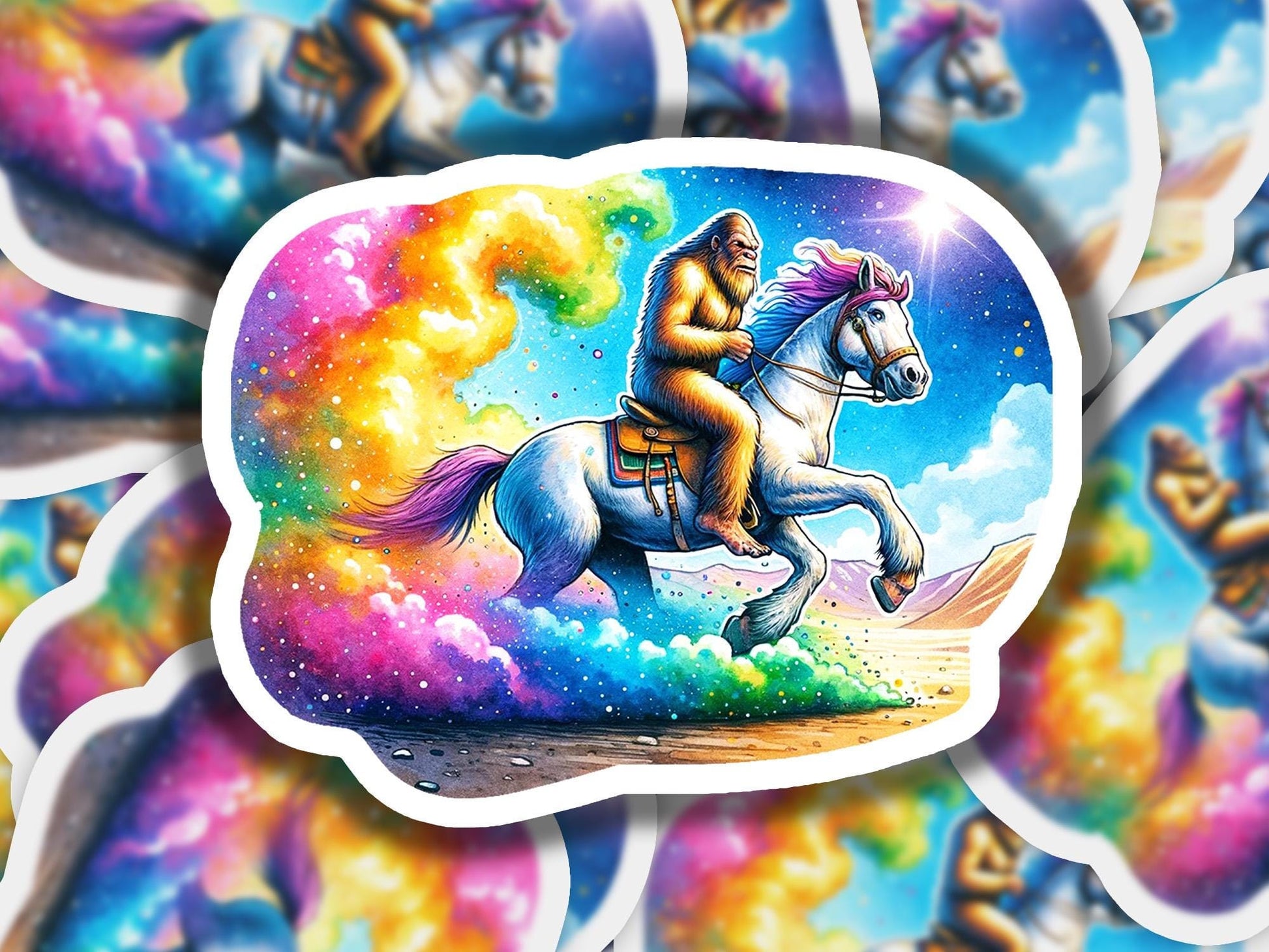 a sticker of a person riding a horse