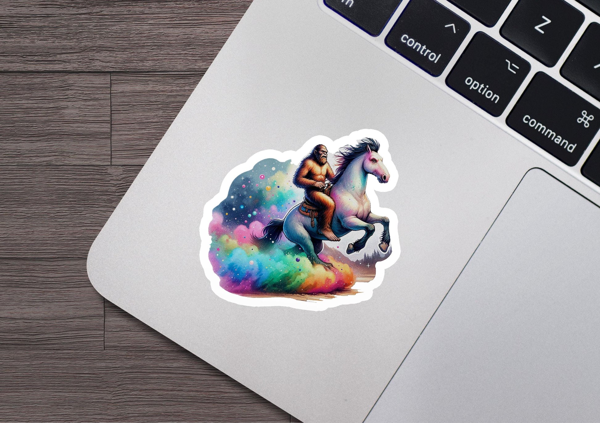 a laptop with a sticker of a man riding a horse