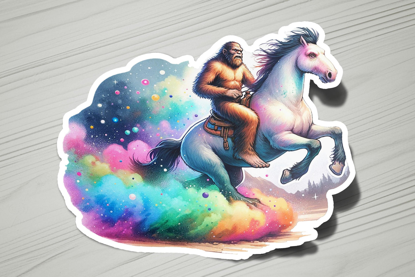 a sticker of a man riding a white horse