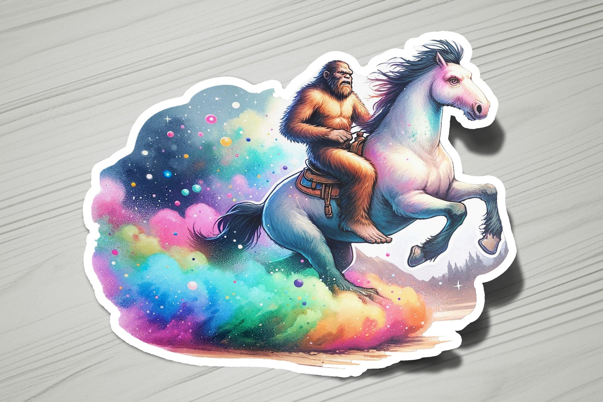 a sticker of a man riding a white horse