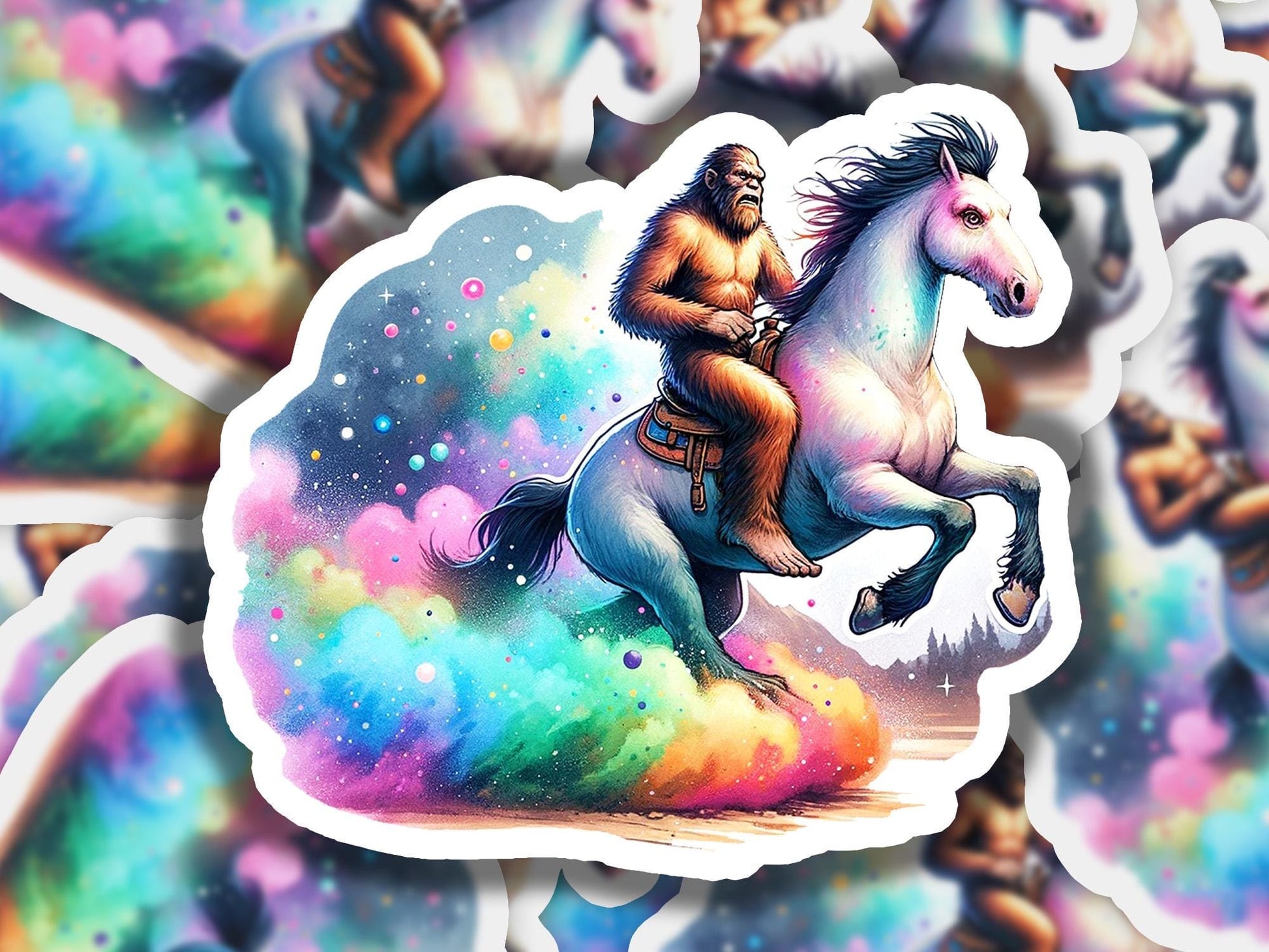 a sticker of a man riding a white horse